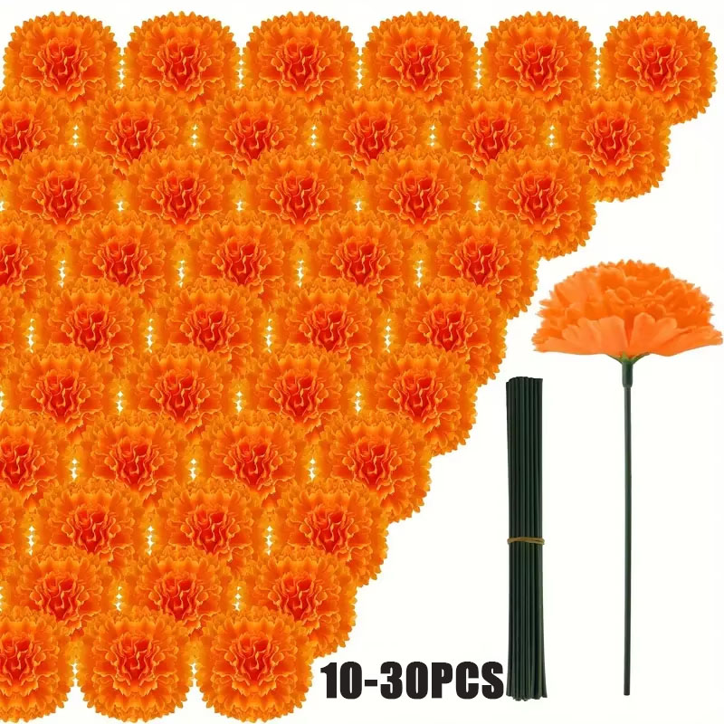 Indian Wedding Decor Supply - 10-30개 인조 카네이션 메리골드 꽃 장식,