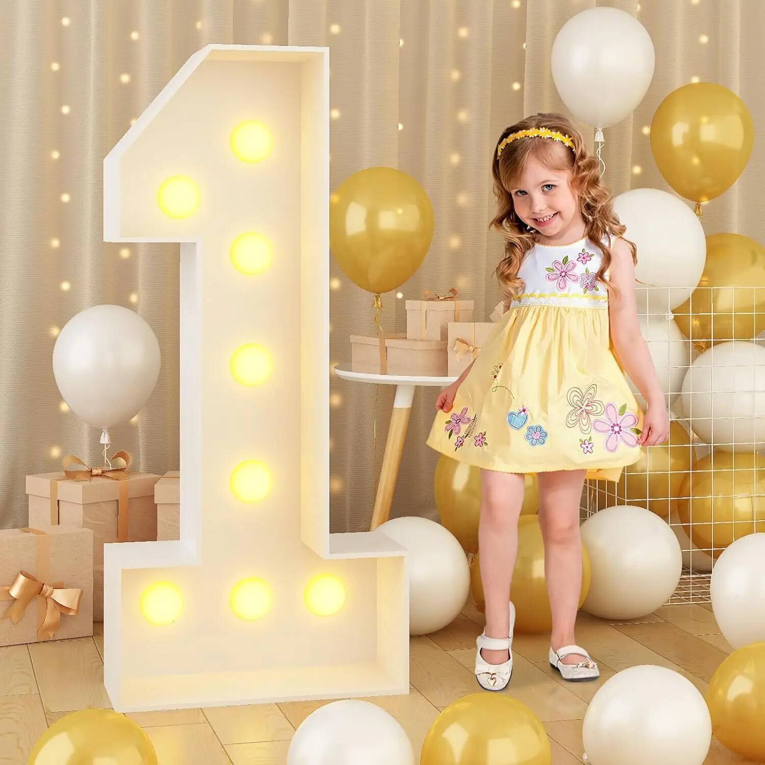 Confetti Balloon Set - 거대 숫자 LED 조명, 어린이 생일