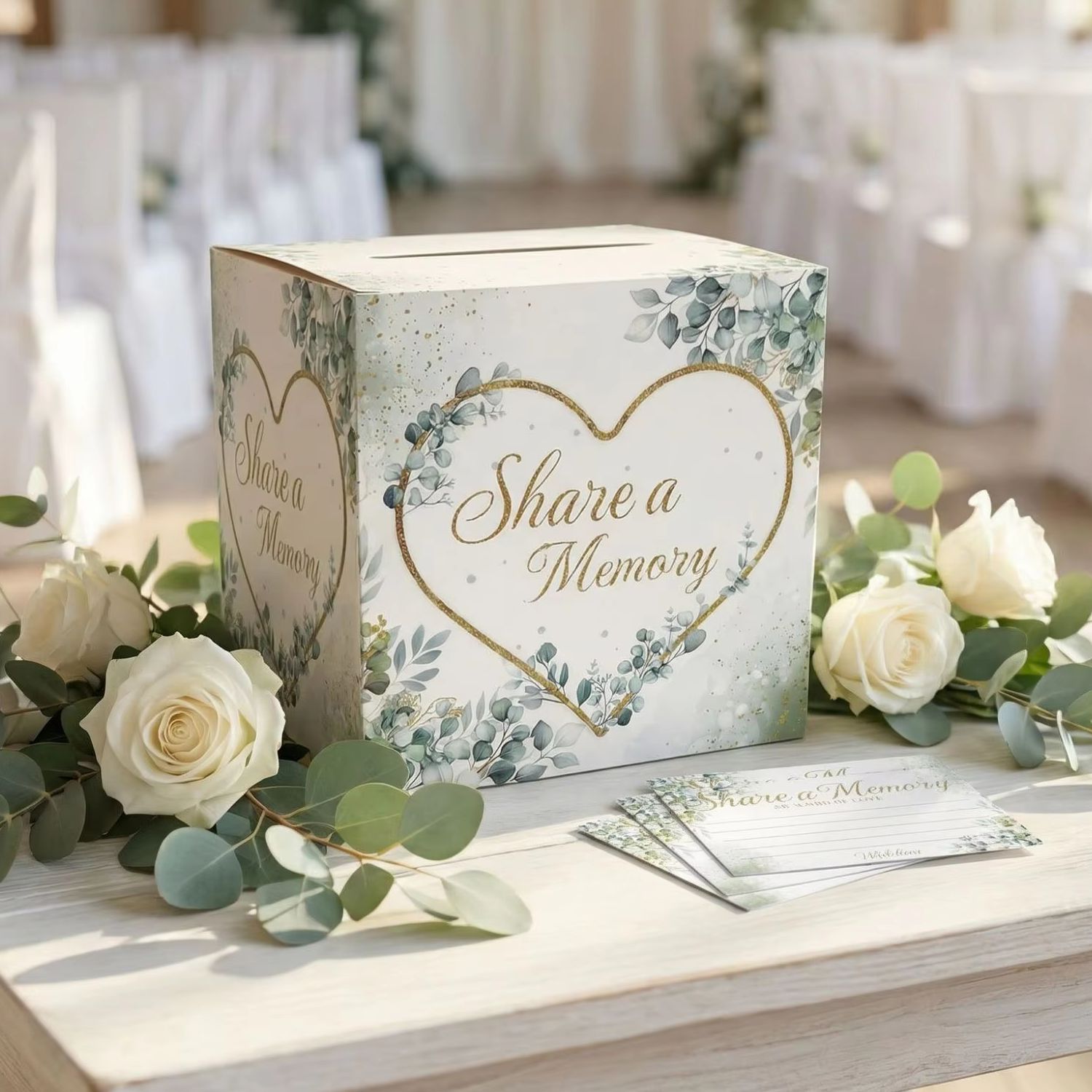 Wedding Card Box - 흰색 꽃무늬 웨딩 카드 박스, 신부