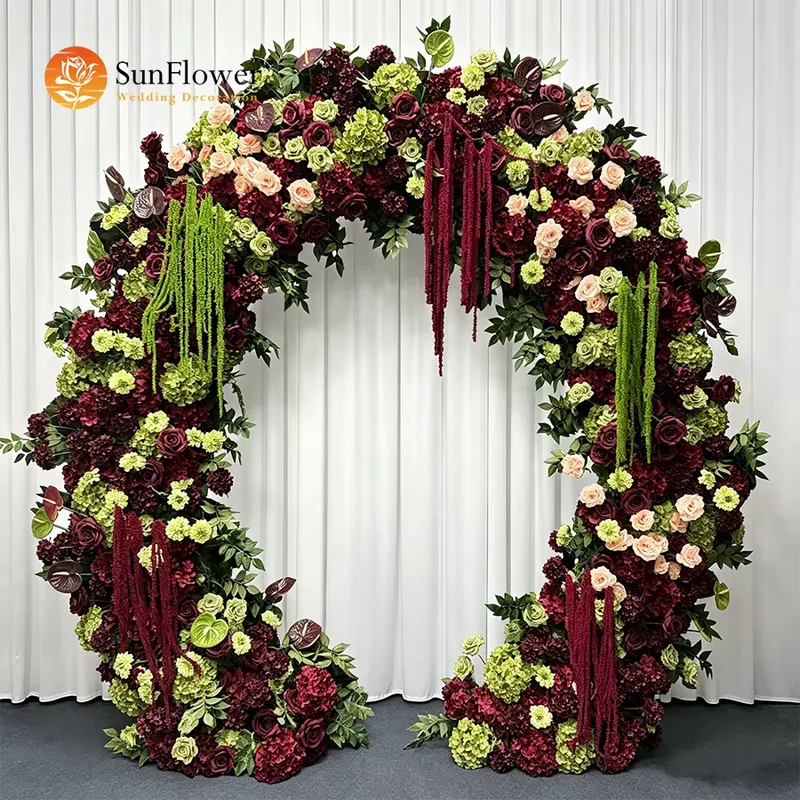 버건디 세이지 그린 트레일링 태슬 웨딩 아치 꽃 장식  - Wedding Arch Flower 리뷰 및 가격