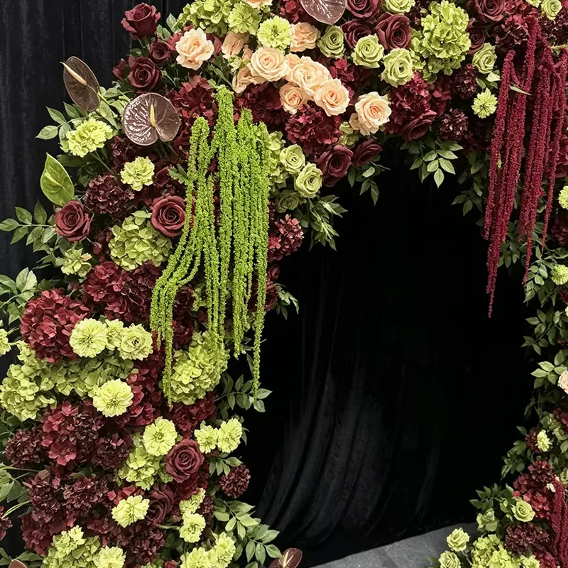 버건디 세이지 그린 트레일링 태슬 웨딩 아치 꽃 장식  - Wedding Arch Flower 리뷰 및 가격