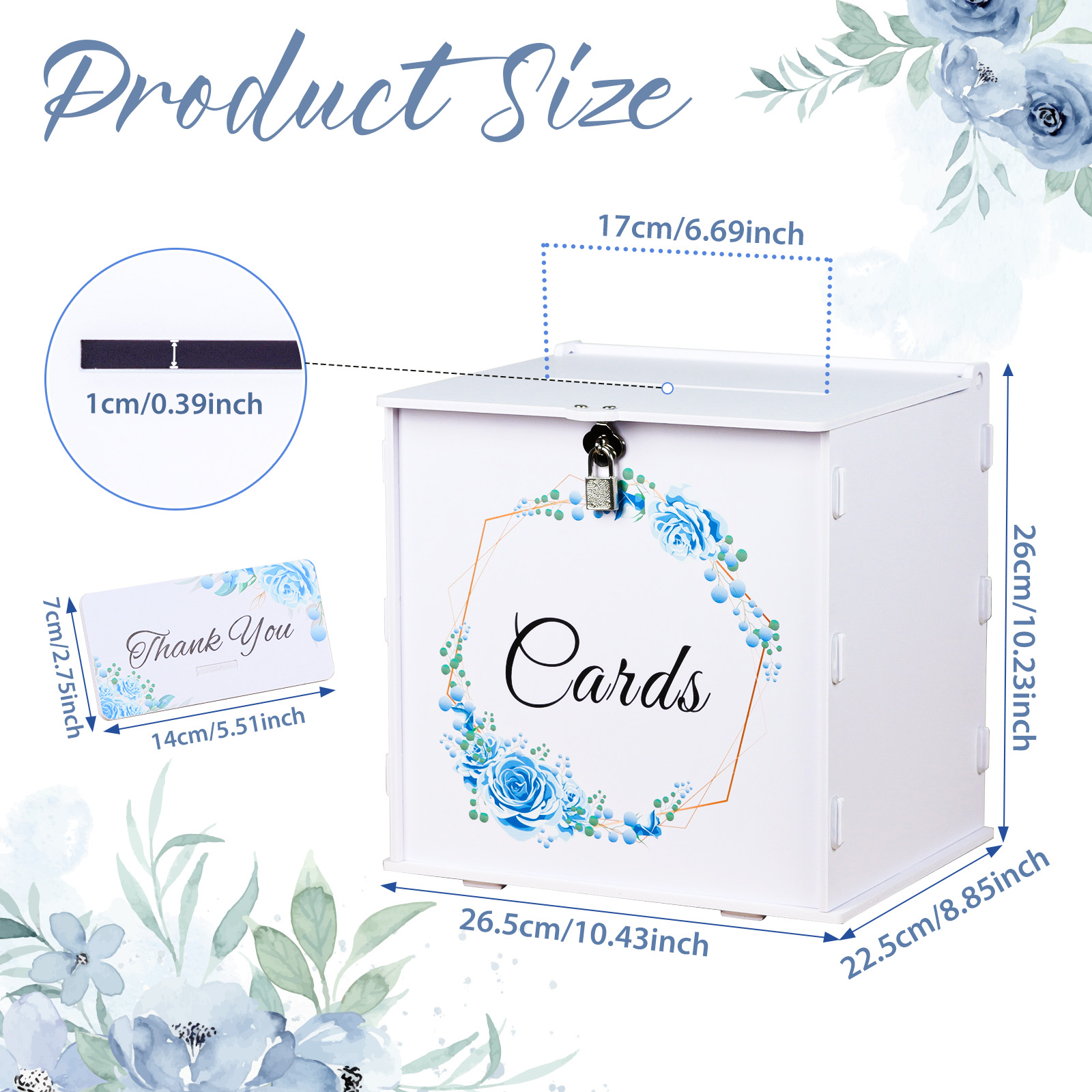 잠금장치가 있는 흰색 웨딩 카드 상자, 파란색 화환 장 - Wedding Card Box 리뷰 및 가격