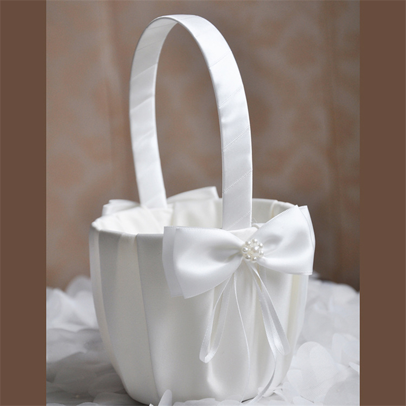 흰색 꽃 소녀 바구니 진주 심플 웨딩 바구니 꽃 신부/ - Wedding Hampers 리뷰 및 가격