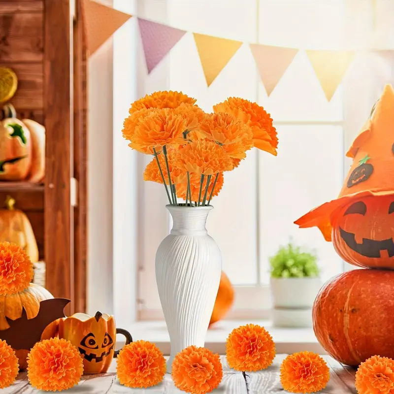 10-30개 실크 카네이션 메리골드 꽃송이, 할로윈,  - Indian Wedding Decor Supply 리뷰 및 가격