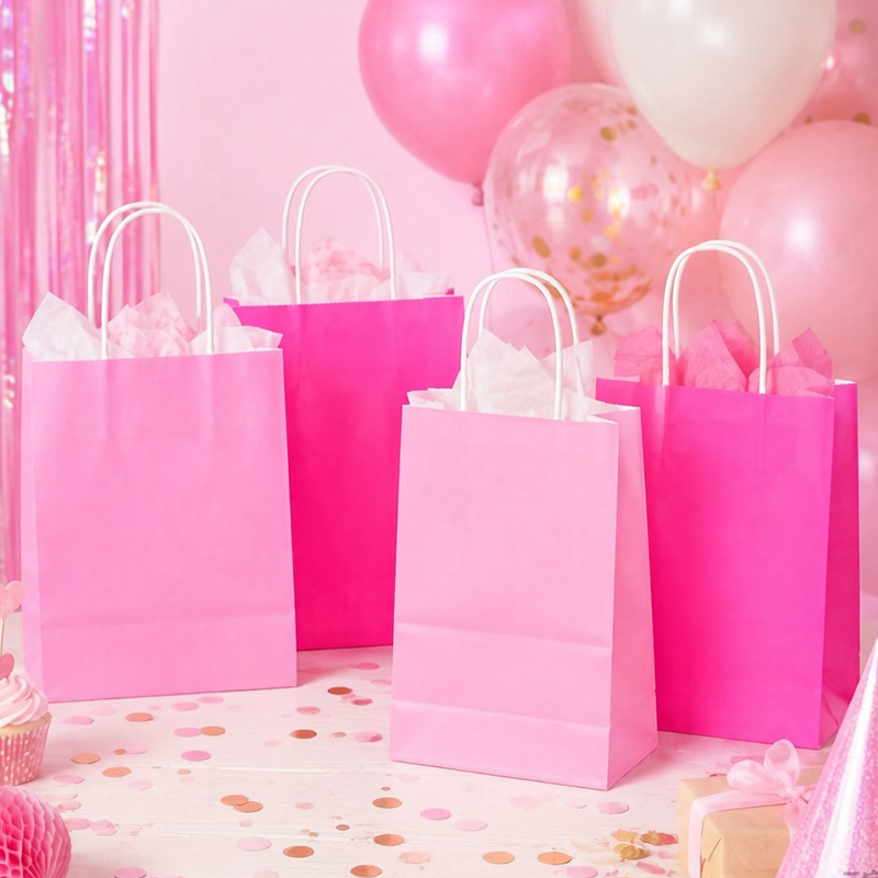 12PCS 크래프트 종이 쇼핑백 로즈 핑크 색상 사용  - Wedding Supply Shops 리뷰 및 가격