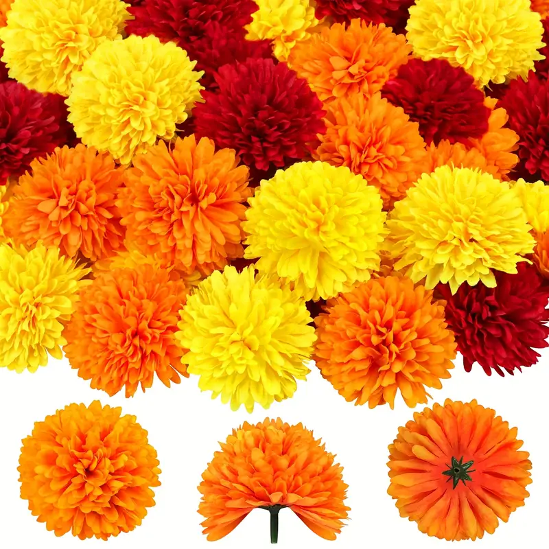 인공 카네이션 메리골드 꽃 머리 할로윈 죽은 자의 날  - Indian Wedding Decor Supply 리뷰 및 가격
