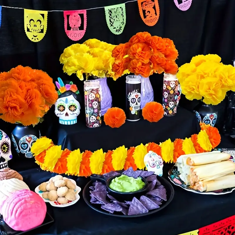 인공 카네이션 메리골드 꽃 머리 할로윈 죽은 자의 날  - Indian Wedding Decor Supply 리뷰 및 가격