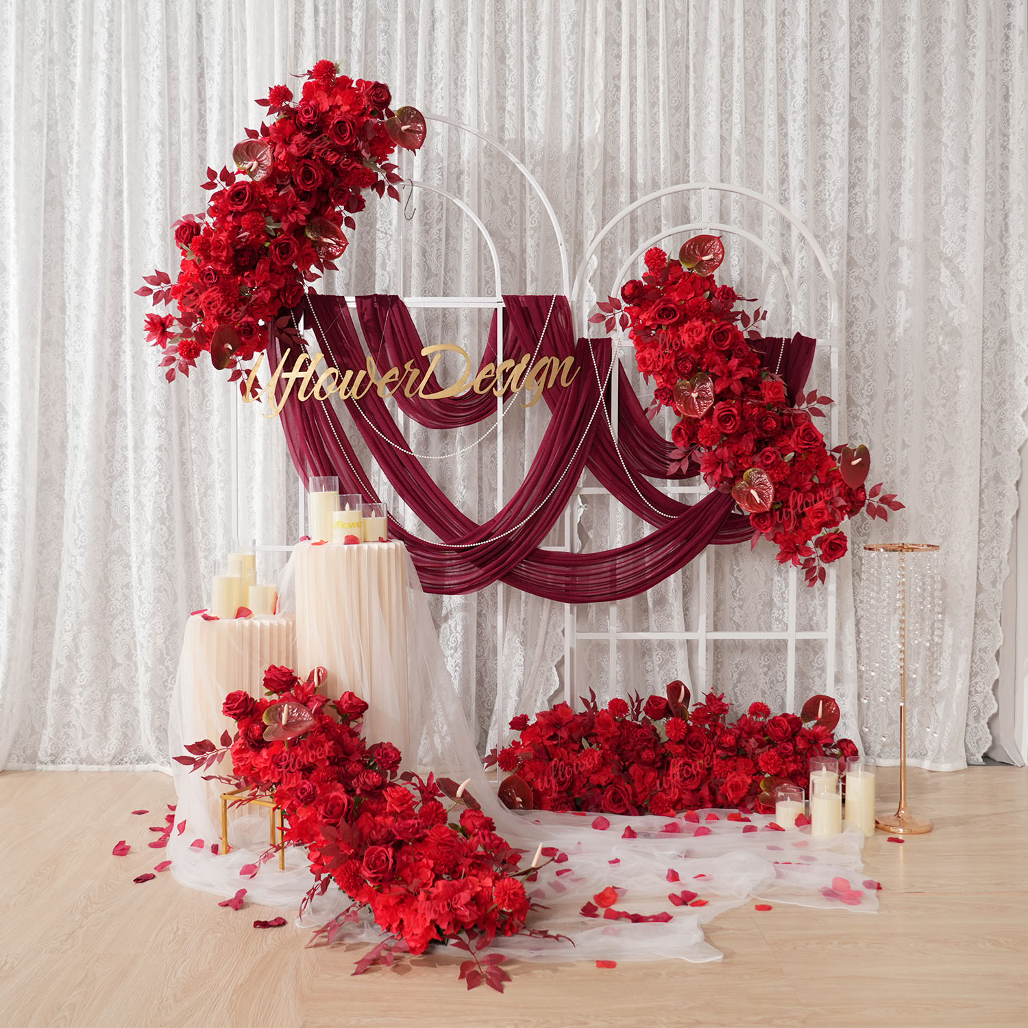 유플라워 레드 플라워 로우 웨딩 아치 장식용 배경 테이 - Wedding Arch Flower 리뷰 및 가격