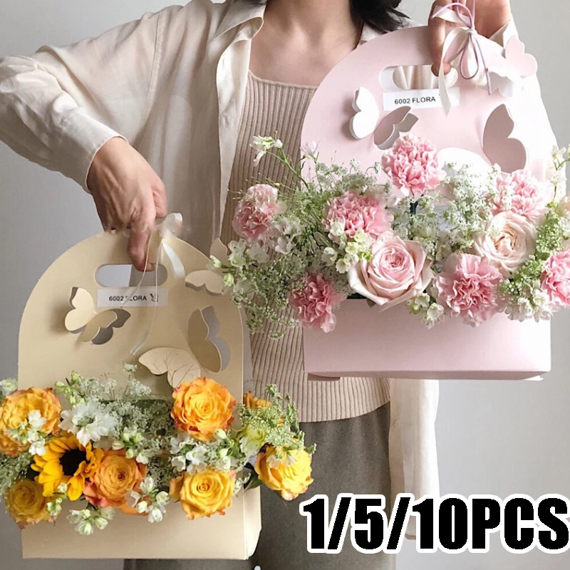 1/5/10Pcs 나비 꽃 상자 손 꽃 바구니 종이 꽃 - Wedding Hampers 리뷰 및 가격