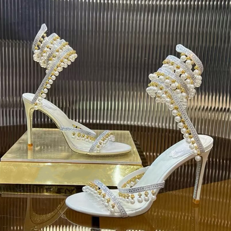럭셔리 라인스톤 진주 태슬 여성 글래디에이터 샌들 섹시 - Wedding Super 리뷰 및 가격